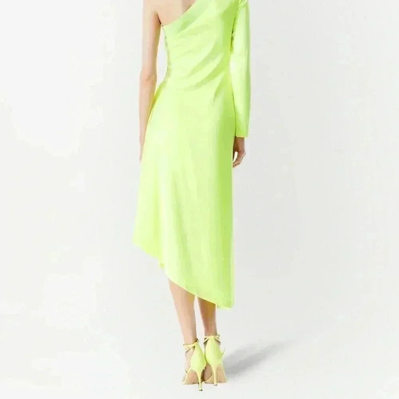 ALICE + OLIVIA Dora One-Shoulder Asymmetrical Yellow Neon Dress - Picture 7 of 9